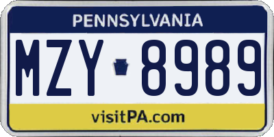 PA license plate MZY8989