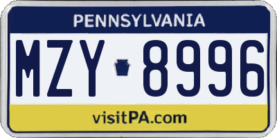 PA license plate MZY8996