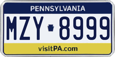 PA license plate MZY8999