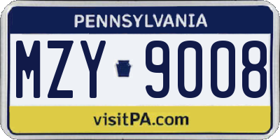 PA license plate MZY9008