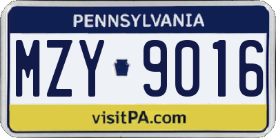PA license plate MZY9016