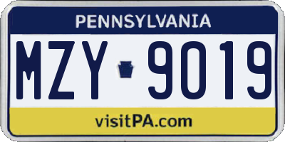 PA license plate MZY9019