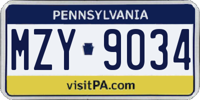 PA license plate MZY9034