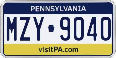 PA license plate MZY9040