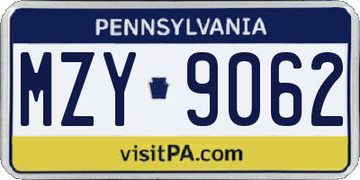PA license plate MZY9062