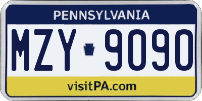 PA license plate MZY9090