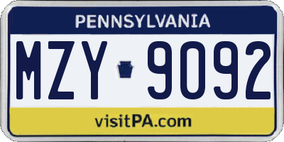PA license plate MZY9092