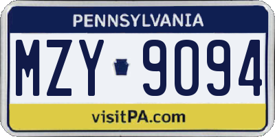 PA license plate MZY9094