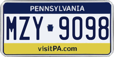 PA license plate MZY9098