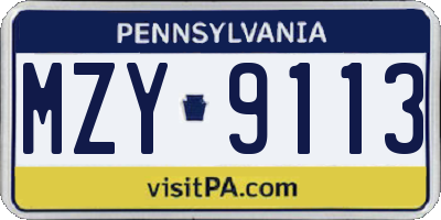 PA license plate MZY9113
