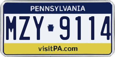 PA license plate MZY9114