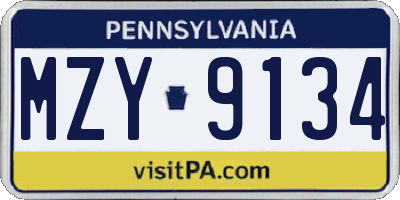 PA license plate MZY9134