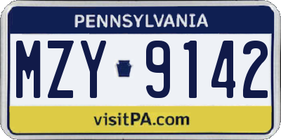 PA license plate MZY9142