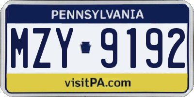 PA license plate MZY9192