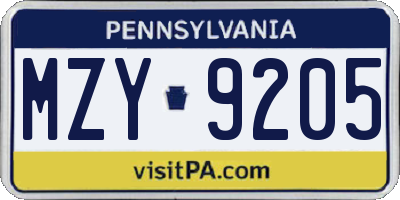 PA license plate MZY9205