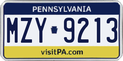 PA license plate MZY9213