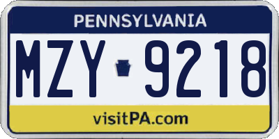 PA license plate MZY9218