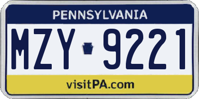 PA license plate MZY9221