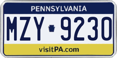 PA license plate MZY9230