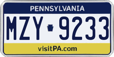 PA license plate MZY9233