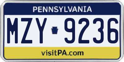 PA license plate MZY9236