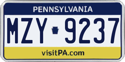PA license plate MZY9237
