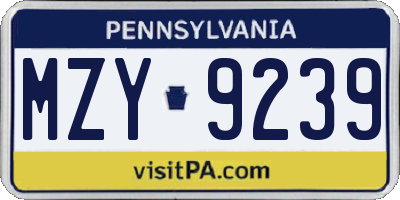 PA license plate MZY9239