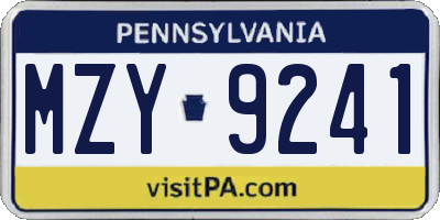 PA license plate MZY9241