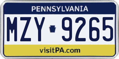 PA license plate MZY9265
