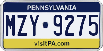 PA license plate MZY9275