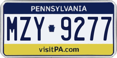 PA license plate MZY9277