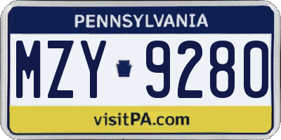 PA license plate MZY9280