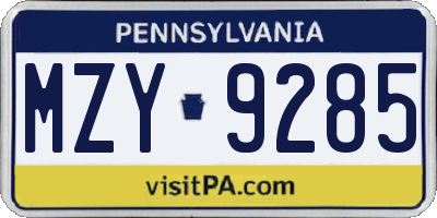 PA license plate MZY9285