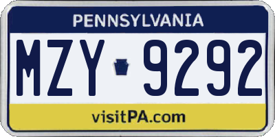 PA license plate MZY9292