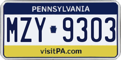 PA license plate MZY9303
