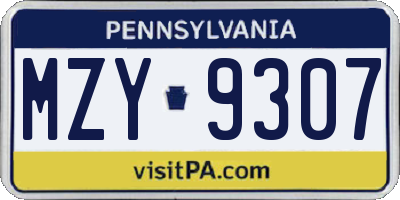 PA license plate MZY9307