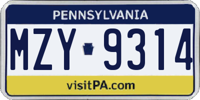 PA license plate MZY9314