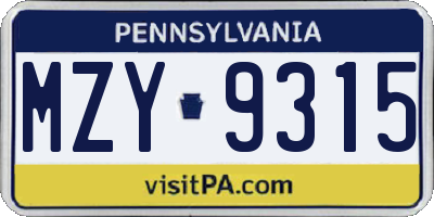 PA license plate MZY9315