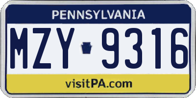PA license plate MZY9316