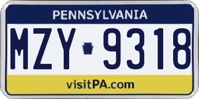 PA license plate MZY9318