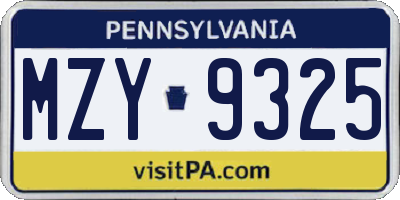 PA license plate MZY9325