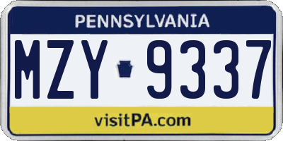 PA license plate MZY9337
