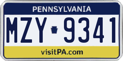 PA license plate MZY9341