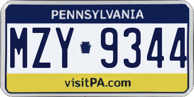 PA license plate MZY9344
