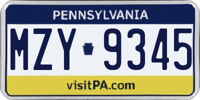 PA license plate MZY9345