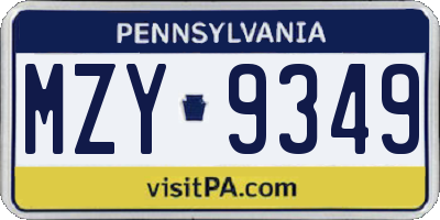 PA license plate MZY9349