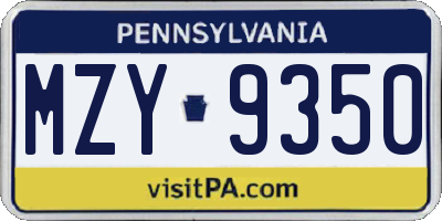 PA license plate MZY9350