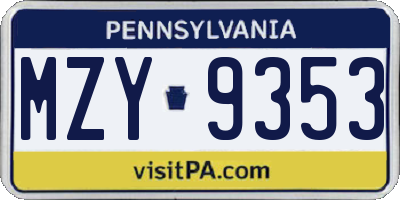 PA license plate MZY9353