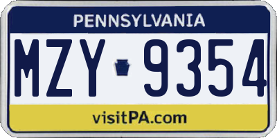 PA license plate MZY9354