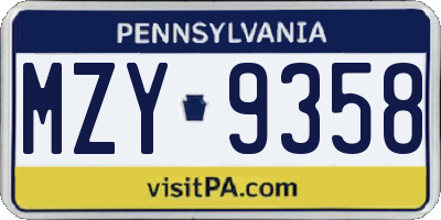 PA license plate MZY9358